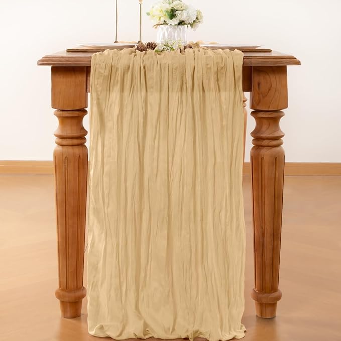 Beige Cheesecloth Table Runner 120 Inches 10 Ft Gauze Table Runner | Summer - Image 2