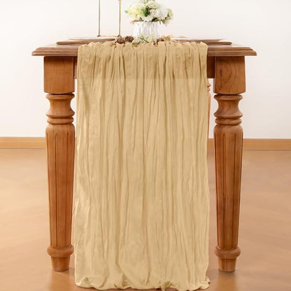 Beige Cheesecloth Table Runner 120 Inches 10 Ft Gauze Table Runner | Summer - Image 2