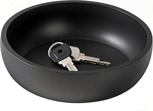 Aotea Crafts - 7.9" Concrete Key Bowl for Entryway Table Decor - Modern Industrial & Minimalist Decorative Key Holder Bowl for Keys- Charcoal Black- Smooth Texture - Sealed & Durable