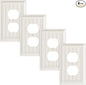 4-Pack Classic Beadboard Duplex Outlet Cover Plate, Decorative Light Almond Switch Plates and Outlet Covers, Natural Bamboo Fiber Wall Plates for Electrical Outlets, 1 Gang Receptacle Cover