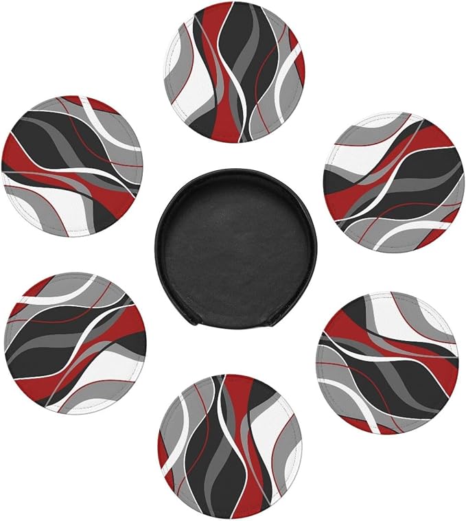 6 Pcs Red Black Gray White Modern Striped Line Abstract Geo Wave Simple - Image 7