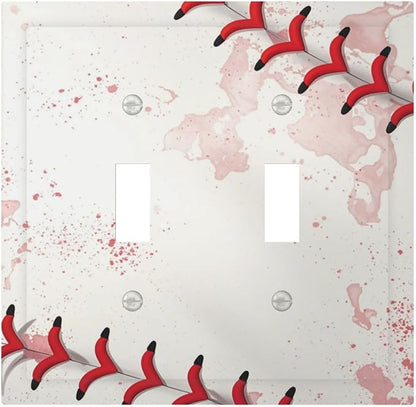 Decorative Light Switch Cover Baseball Sports Ball Game 2 Gang Wall Plate Double Toggle Switch Plate Receptacle Electrical Outlet Cover Switchplate for Bathroom Bedroom Decor（2 Pack）
