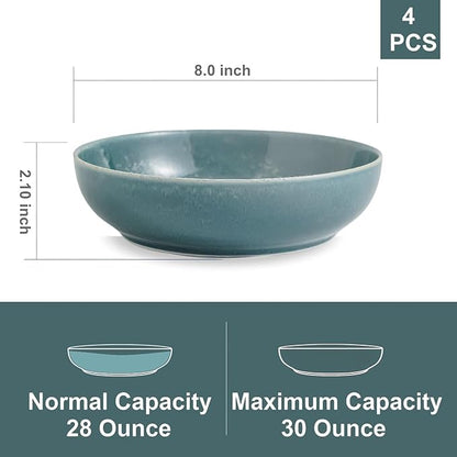 30oz Ceramic bowls set of 4-8" serving bowls for Kitchen,Pasta,Salad-Dishwasher & Microwave Safe Perfect for Housewarming, Thanksgiving, Christmas-Teal Green