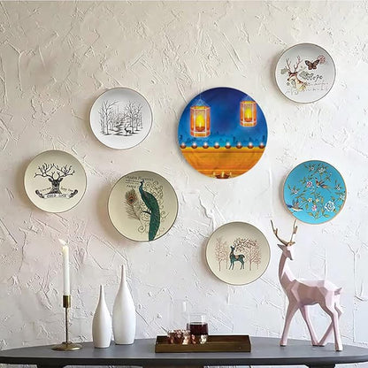 Ceramic Plates, Diwali Decorative Ceramic Plates, Diwali Night Candles, 8 Inch, for Dining, Parties, Wedding, Multicolor