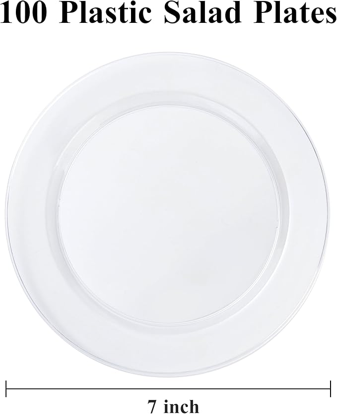 Bestluck 100PCS Clear Plastic Dessert Plates 7inch | Platos Desechables - Image 2