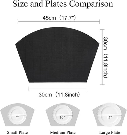 SHACOS Wedge Placemats Set of 8 Woven Vinyl Placemats for Small Round Table Place Mats Wipe Clean Non Slip Table Mats, Black