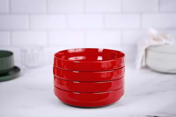 KooK Ceramic Large Pasta Bowls, Microwave and Dishwasher Safe, Shallow Serving - Image 2