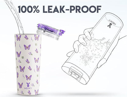 Meoky 24 oz Insulated Travel Coffee Mug: Leak Proof Lid, Butterfly | Stainless - Image 5