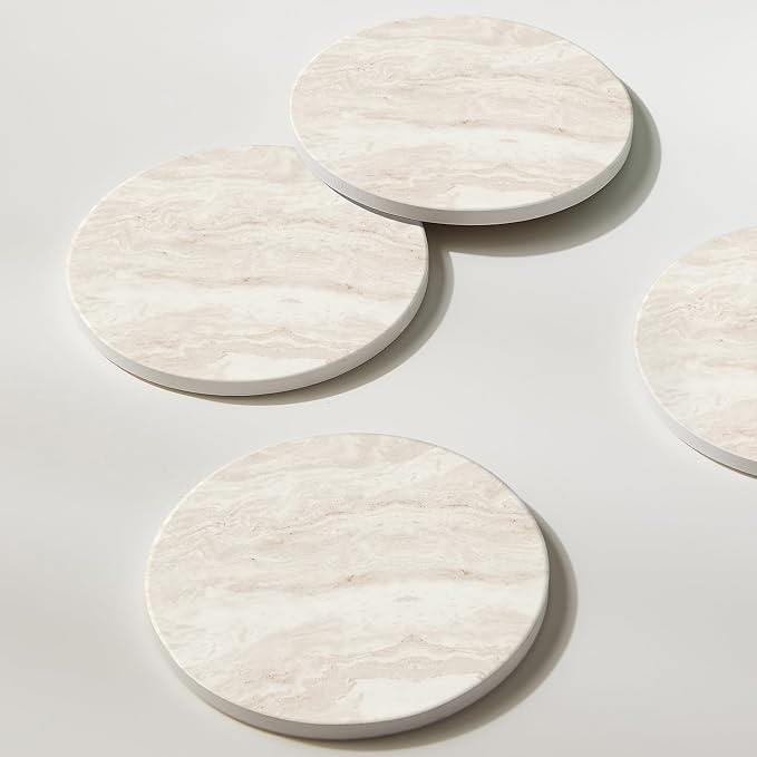 Set of 6 Light Beige Abstract Onyx Marble Coasters - Image 6
