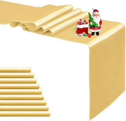 10-Pack Light Gold Satin Table Runner 12 x 108 Inch Long Bright and Smooth Silk by Pufogu