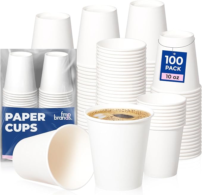 Fit Meal Prep 100 Pack 10 oz Disposable Paper Coffee Cups, Premium Hot Cups by FMPBRANDS