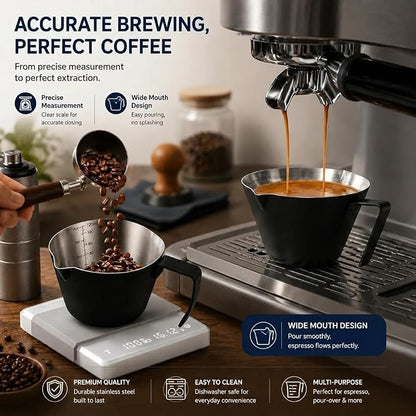 2Pc Espresso Measuring Cups, Double Spouts Stainless Steel, 4.06OZ | Silver 1pc - Image 4