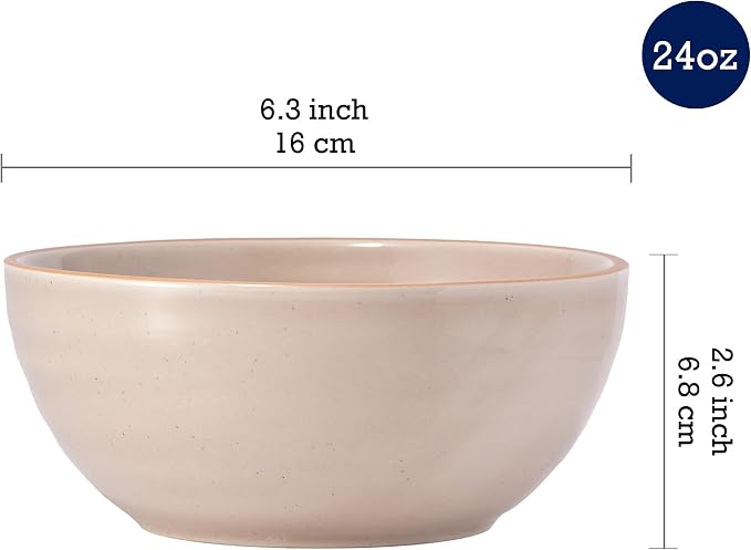 Bico Light Beige 24oz Stoneware Cereal Bowls Set, Microwave and Dishwasher Safe - Image 2
