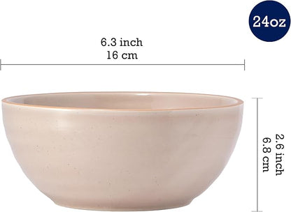 Bico Light Beige 24oz Stoneware Cereal Bowls Set, Microwave and Dishwasher Safe - Image 2