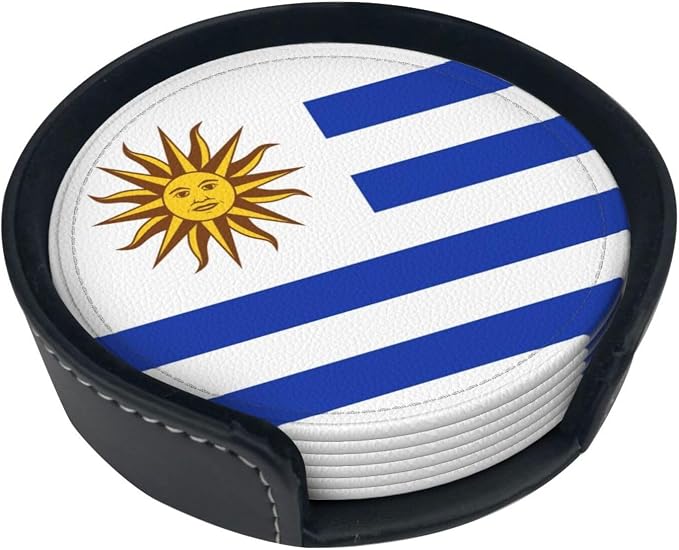 6 Pack Uruguay Flag Leather Coaster - Image 2