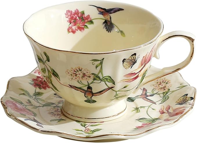 fanquare Vintage Spring Style Tea Cup and Saucer Set, 8 oz Porcelain Coffee Cup by fanquare