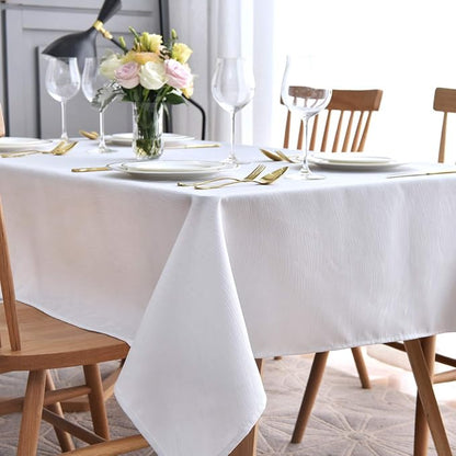 maxmill Jacquard Table Cloth Waving Pattern Water Proof Wrinkle Free Heavy Weight Soft Tablecloth Decorative Fabric Table Cover for Outdoor and Indoor Use Rectangular 60 x 104 Inch White