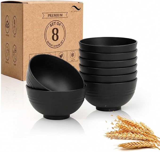 PYRMONT Unbreakable 10 OZ Bowls Wheat Straw Bowls Set of 8 Alternative Plastic by PYRMONT