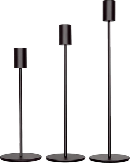 Black Candlestick Holders Set of 3, Decor Taper Candle Holder for Wedding, Dinning, Party,Fits 3/4 Inch Thick Candle