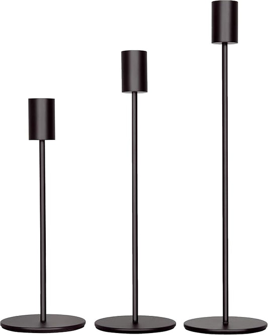 Black Candlestick Holders Set of 3, Decor Taper Candle Holder for Wedding, Dinning, Party,Fits 3/4 Inch Thick Candle
