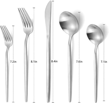 Matte Silverware Set, VANVRO 60-Piece Stainless Steel Flatware Set, Satin - Image 2