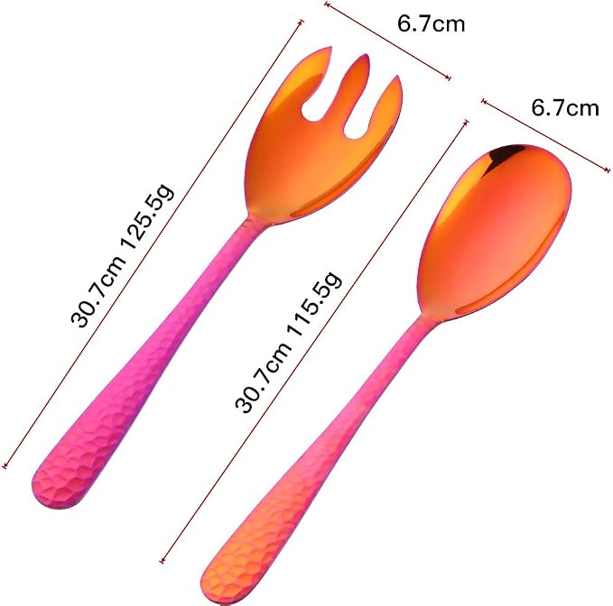 Salad Spoon and Fork Set, 12 Inch Stainless Steel Salad Server, Magic Red - Image 7
