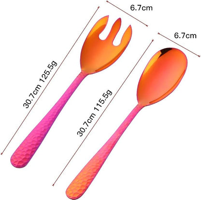 Salad Spoon and Fork Set, 12 Inch Stainless Steel Salad Server, Magic Red - Image 7