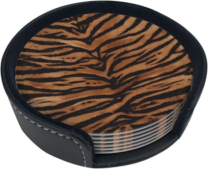 Tiger Skin Wild Africa Animals Premium Leather Coasters - Image 3