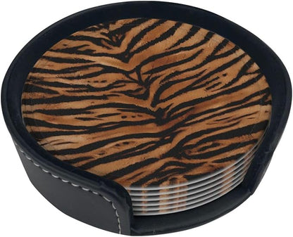 Tiger Skin Wild Africa Animals Premium Leather Coasters - Image 3