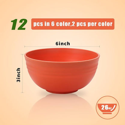 Lazycorner 12 Pcs Wheat Straw Cereal Bowls 26 Oz Wheat Straw Bowls Set Reusable - Image 2