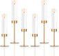 Set of 6 Gold Candle Holders, Tall Hurricane Candlestick Holders with Glass for Taper and Pillar Candles, Home Decor for Wedding, Christmas, Party, Anniversary, Dining Table