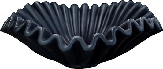 Large Decorative Bowl decor, Scalloped Pedestal Bowls for Modern Home Decor,Ruffle Decor,Stylish Key Bowl for Entry Table,Decorative Fruit Bowl for Kitchen Counter,Black