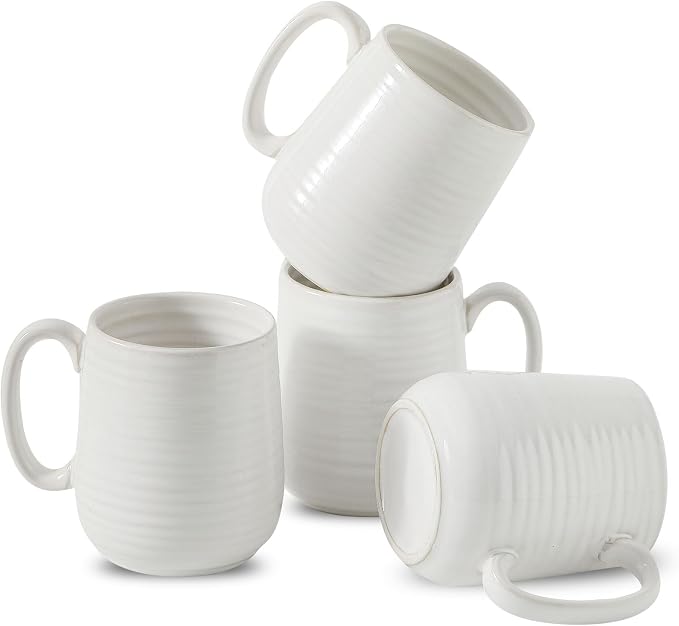 HASENSE Coffee Mugs, 15oz Ceramic Coffee Cups Set of 4, Clay-Infused White | by Hasense