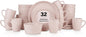 SERVICE FOR 8 - Total of 32 pieces including 8 dinner plates (10”), 8 salad plates (7.5”), 8 bowls (5.75”), and 8 mugs (12 oz), making it the perfect set to service 8 people