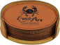 Custom Engraved Coasters | Personalized Leather Coaster | Set of 6 | Drink Coasters with Holder | Laser Engraved | Tabletop Protection | Gift for Couples (Round 4", Rawhide w/Black)