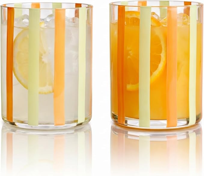 Capri Italian Design Cylindrical Tumblers, 2 Set Olive & Orange Summer Glasses by Khen