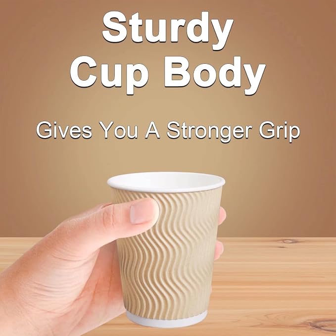 Hot 8 oz Disposable Insulated Corrugated Sleeve Ripple Wall Paper Coffee Cups - Image 2