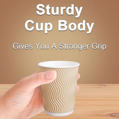 Hot 8 oz Disposable Insulated Corrugated Sleeve Ripple Wall Paper Coffee Cups - Image 2