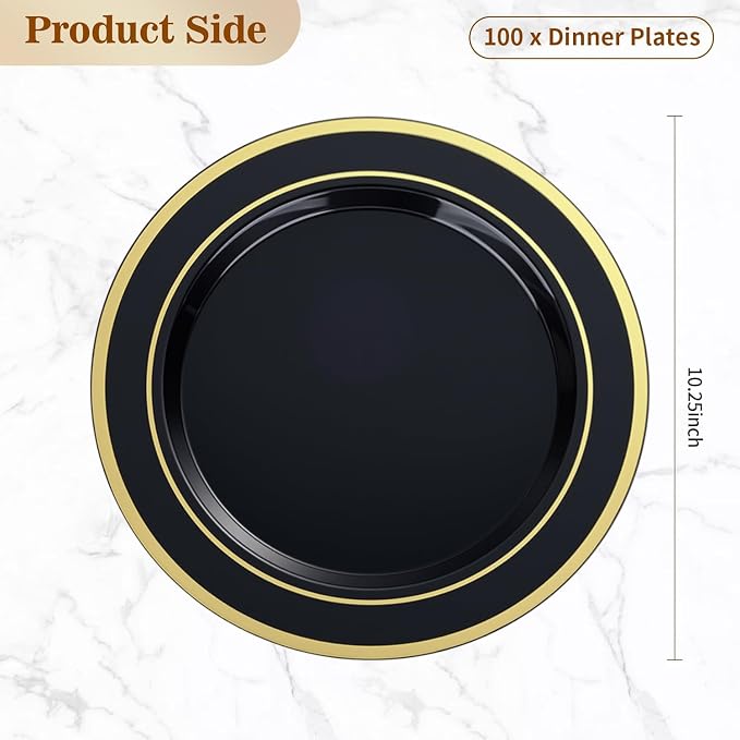 BESTVIP 100Pcs Black Plastic Plates, 10.25 Inch Disposable Party Plates | Heavy - Image 4