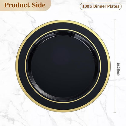 BESTVIP 100Pcs Black Plastic Plates, 10.25 Inch Disposable Party Plates | Heavy - Image 4