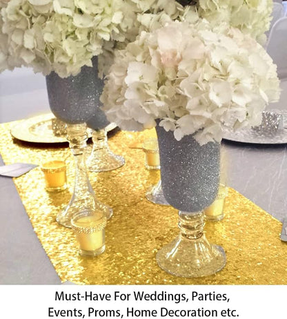 ShinyBeauty Sequin Table Runner Gold 12x72 Inch Glitz Metallic Table Cover - Image 4