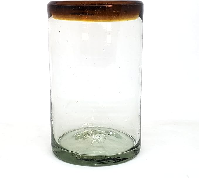Amber Rim 14 oz Drinking Glasses (set of 6), Recycled Glass, Lead-free, Toxin-Free (Drinking)