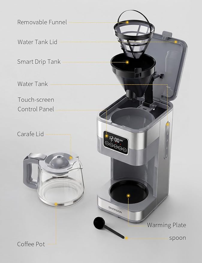 SHARDOR 10-Cup Programmable Coffee Maker, Regular & Strong Brew Drip Coffee - Image 7