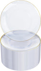 Nervure 100Pieces Clear and Gold Rim Plastic Plates - 7.5inch Disposabl Salad Dessert Plate - Clear and Gold Party Plates Ideal for Wedding & Party