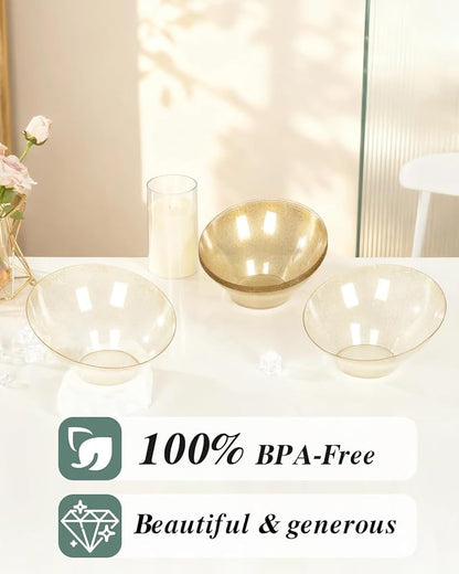 BESTVIP 20 Oz Clear with Gold Glitter Plastic Angled Serving Bowls, 12 Pack | - Image 4