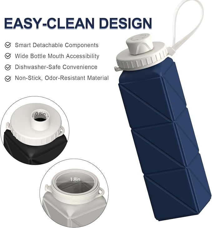 BEAUTAIL Collapsible Water Bottles 21oz/610mL, Silicone Travel Water Bottle | - Image 5