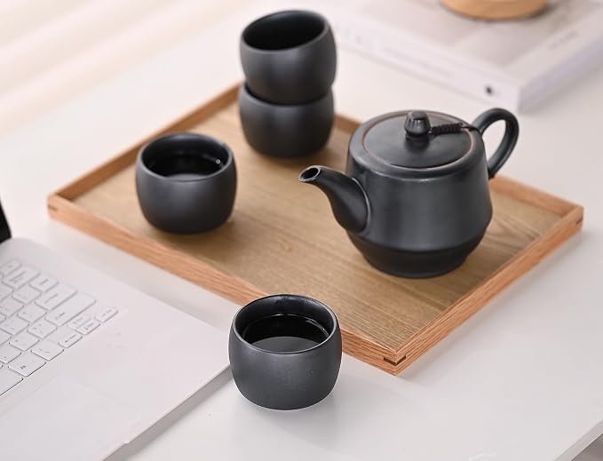 Rural Style Small Ceramic Espresso Cups Set of 4 Coffee Mugs 5oz Black | Tea - Image 8