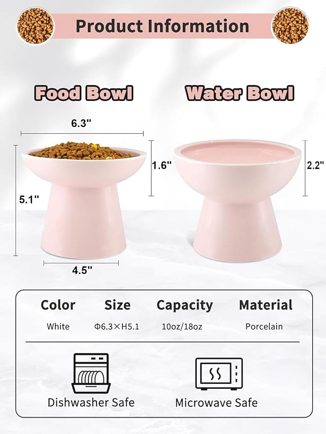 LoeJan Elevated Cat Food and Water Bowls Set, Extra Wide and Raised Ceramic - Image 2