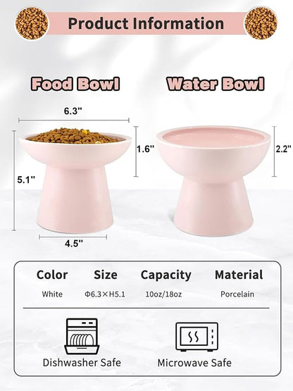 LoeJan Elevated Cat Food and Water Bowls Set, Extra Wide and Raised Ceramic - Image 2