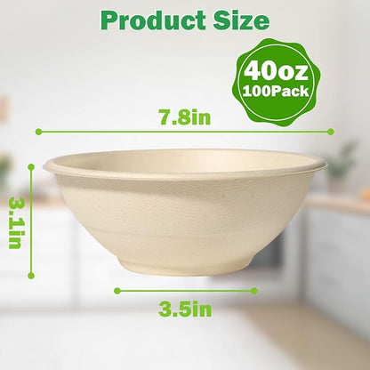 40 oz Large Compostable Paper Bowls, 100 Pack Heavy Duty | Eco-friendly - Image 6